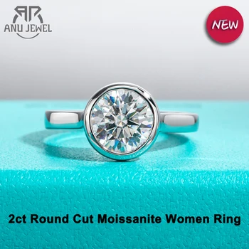 AnuJewel 1ct/2ct/3ct D Barva Moissanite Lůžkem Zásnubní Snubní Prsten 925 Sterling Silver prsten Pro Ženy Šperky Velkoobchod