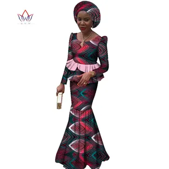 2021 Nové africké šaty pro ženy 2 ks oblek africké tradiční oblečení dashiki župan femmes tisk bavlny vosk BRW WY1863