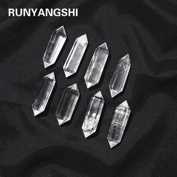 Runyangshi Přírodní Crystal Double Endpoint Sloupec Clear Quartz Bod Hojení Hexagonální Hůlku, Ošetření Kamene