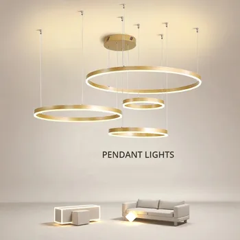 Moderní LED Závěsná Svítidla Gold Černá Káva Světla pro Ložnice, Obývací Pokoj, Bar Kartáčované Kroužky Hanglamp Vnitřní Luxusní Osvětlení