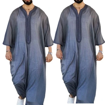 Muži Islámské Arabské Kaftan Muslimské Oblečení Dlouhý Rukáv Abaya Módní Róby Volné Saúdská Arábie, Dubaj Pánské Jubba Thobe
