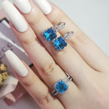 2023 Nové Trendy Modro-stříbrná barva nevěsty Dubaj Šperky Set, Náušnice Prsteny pro Ženy, Ženské Svatební Vánoční Večírek Dárek J6718