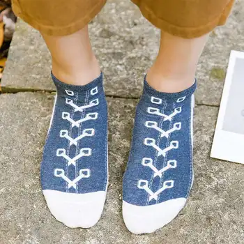 Módní Legrační Simulace Tištěné Kotník Ponožky Plátno Boty Bavlněné Sportovní Sox Tkanička Dámské Loď Pohodlné Pantofle Ponožky