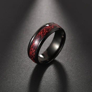 Muži Prsten Šperky Red Black Dragon Vložka Comfort Fit Nerezové Oceli Prsteny pro Muže, Ženy Snubní Prsten Široký 8mm Velikost 7 8 9 10 11